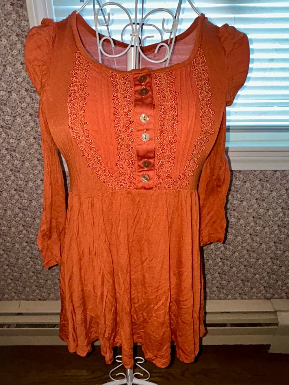 Boho Free People Orange Flowy Baby Doll Tunic
